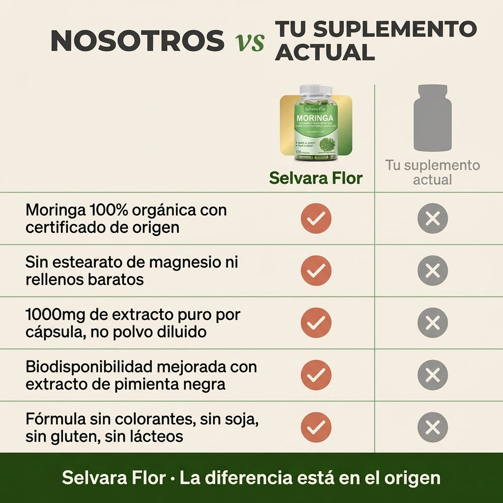 Selvara Flor Moringa — Suplemento Natural 1000mg · 120 Cápsulas Veganas