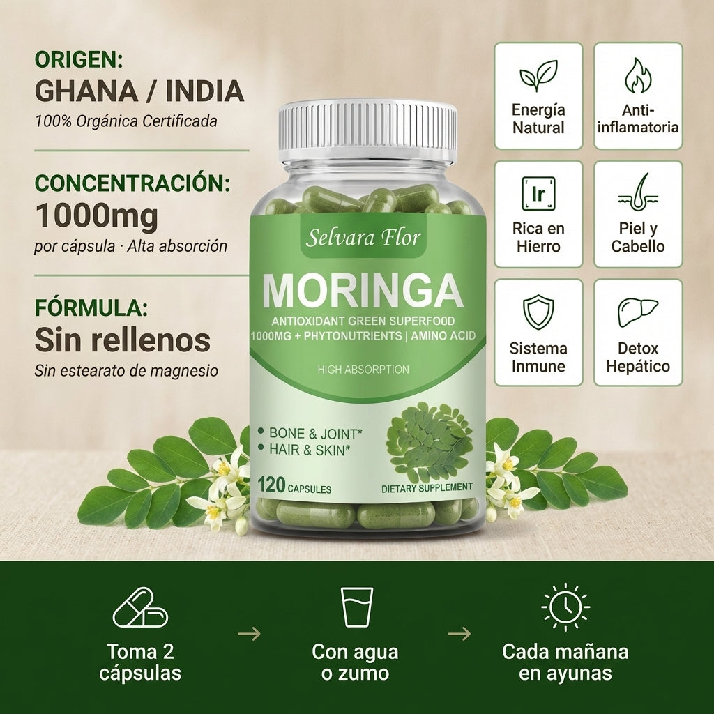 Selvara Flor Moringa — Suplemento Natural 1000mg · 120 Cápsulas Veganas