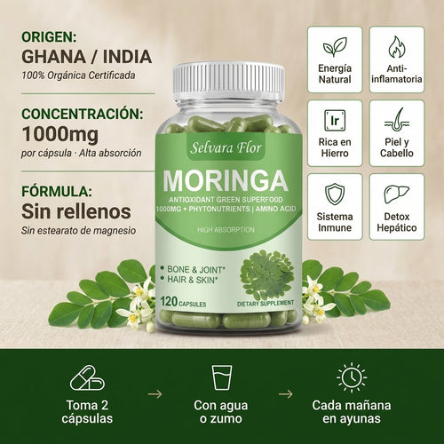Selvara Flor Moringa — Suplemento Natural 1000mg · 120 Cápsulas Veganas